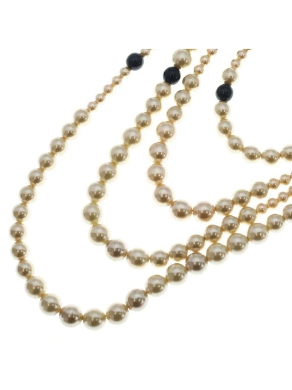Chanel CC Logo Quadruple Strand Faux Pearl Black Gold Necklace